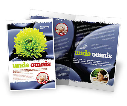 Careers/Industry: 黄色的花朵在深蓝色的石头中宣传册模板 #05187