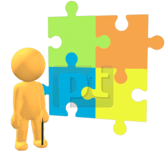An Yellow Presenter with 4 Puzzle Pieces Animated Clip Art | 00612 |  
