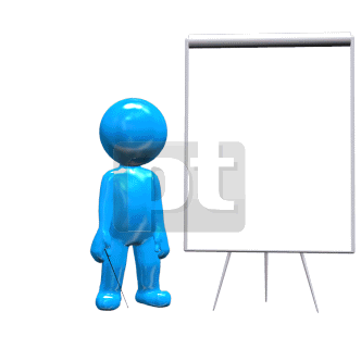 Education and Training: Blue colored person explains while standing against the flipchart background #00653