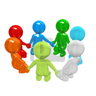 Group of Colored Persons Squat in a Circle Holding Hands Animated Clipart |  00656 