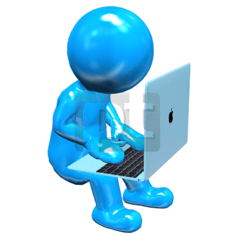 Seating Blue Man Working on Laptop Animated Clip Art | 00685 |  