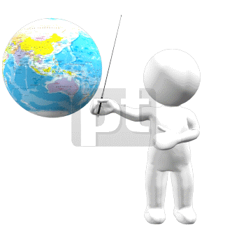 A Presenter Points to Globe Animated Clipart | 00744 