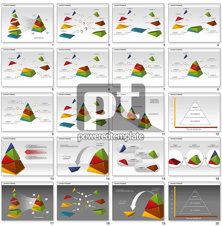Pirámides multicolores en capas