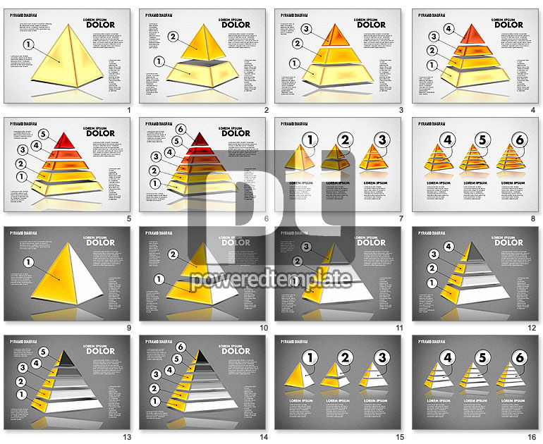 Diagrama de pirámide 3D en capas