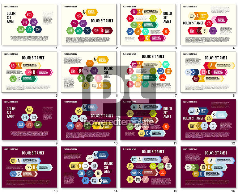 Présentation avec des formes plates hexagonales