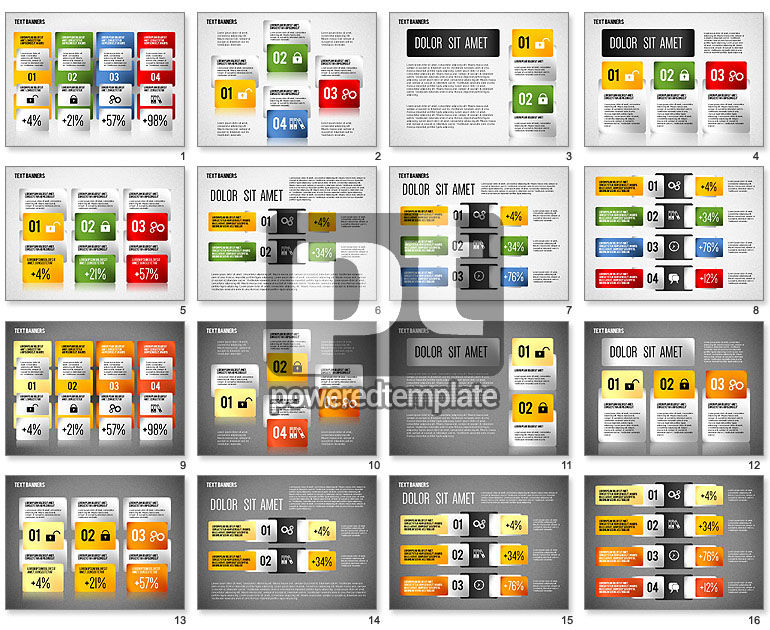 Bannières de texte colorées avec des icônes