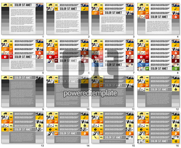 Timeline rapport met foto's en pictogrammen