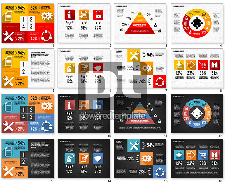 Iconos de diseño plano Presentación Caja de herramientas