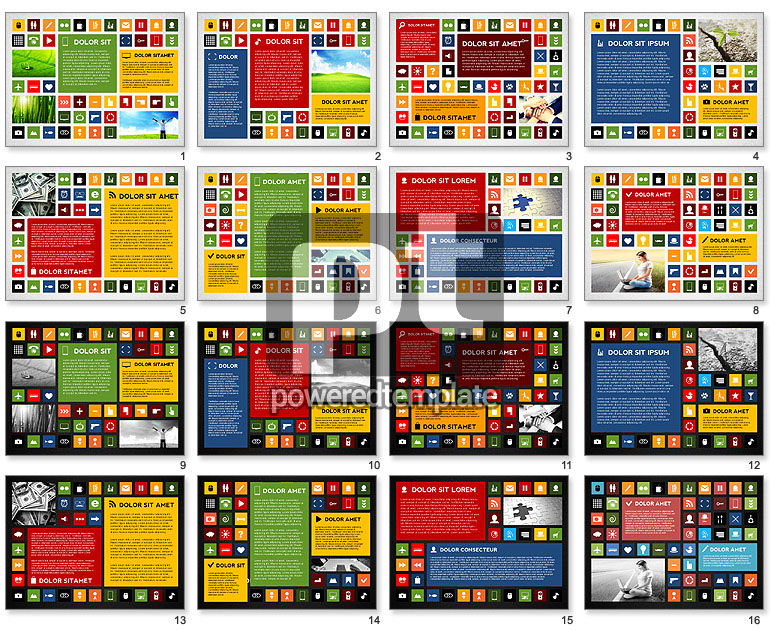 Kleurrijke vlakke stijl presentatie met pictogrammen