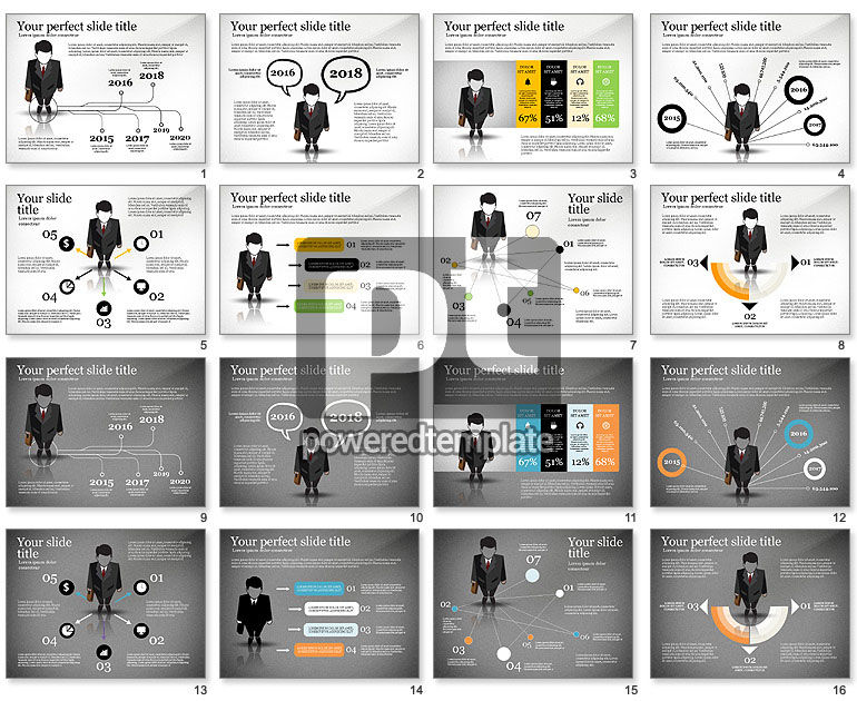 Pitch deck apresentação com empresário silhueta