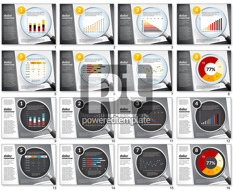 Colección de gráficos conducidos por datos con lupa