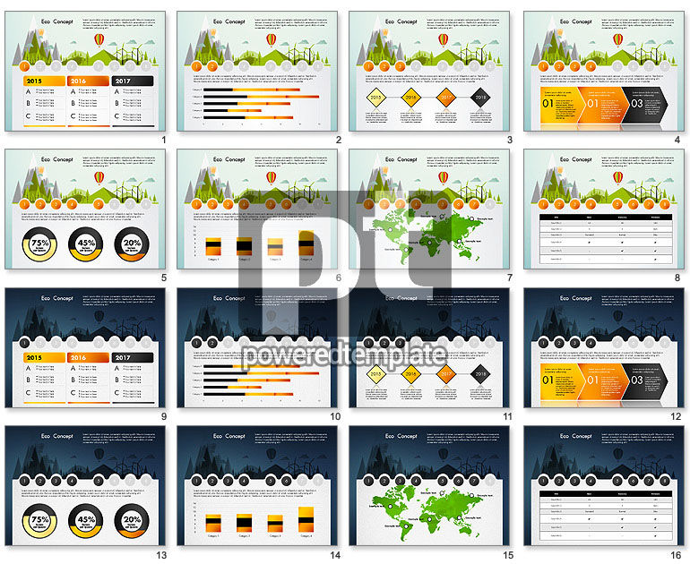 Eco präsentationsvorlagenkonzept mit datengesteuerten diagrammen