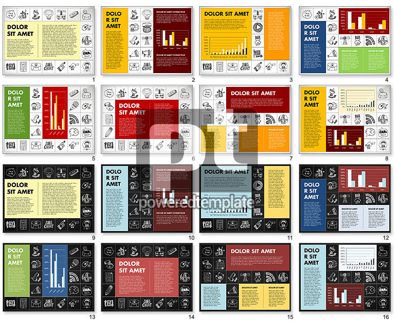 Grid lay-out presentatie met pictogrammen in platte ontwerpstijl