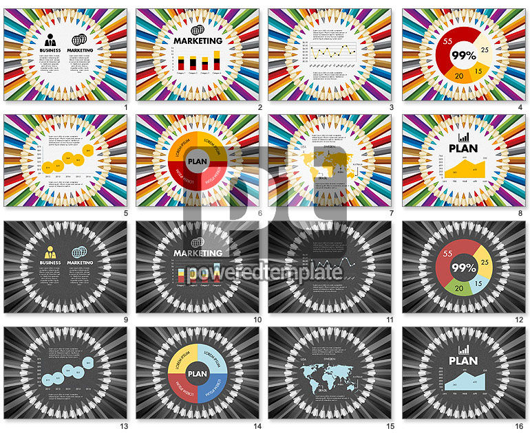 Pencils Arranged in Circle Data Driven Presentation Template