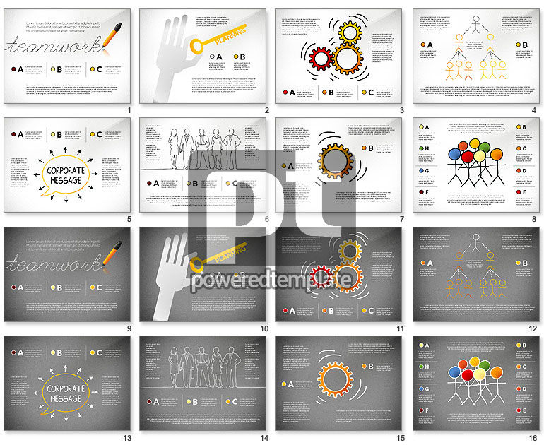 Teamwork presentatieconcept in schetsstijl