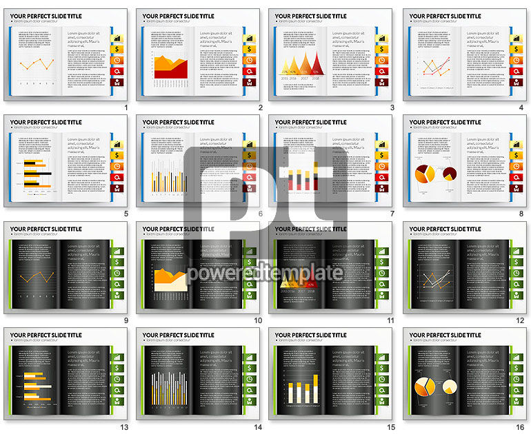 Offenes Buch mit Lesezeichen und datengesteuerten Charts