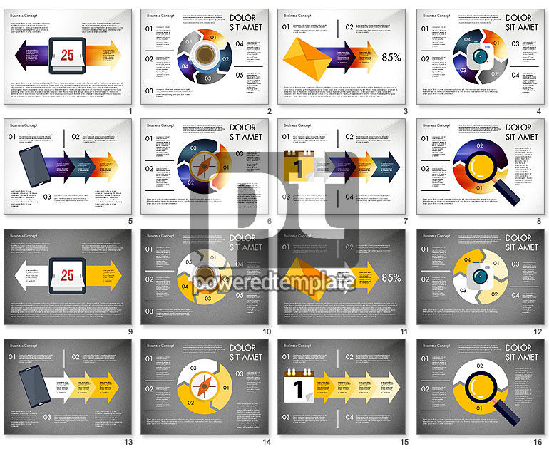 Flechas y objetos de proceso coloreados