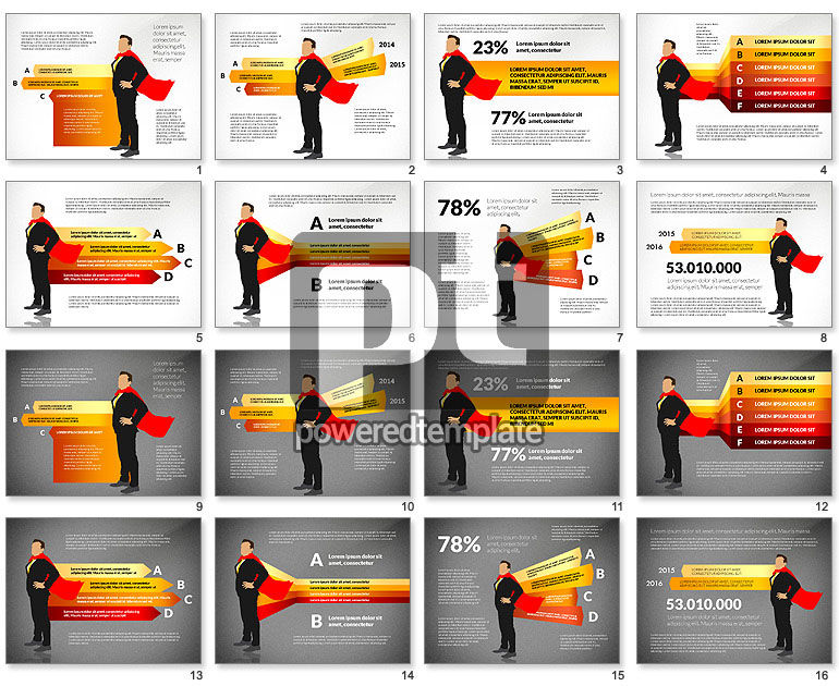 Diagrama de opciones con Superman de negocios