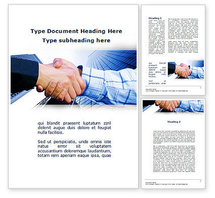 Handshake In Blue Colors Word Template 09926 | PoweredTemplate.com