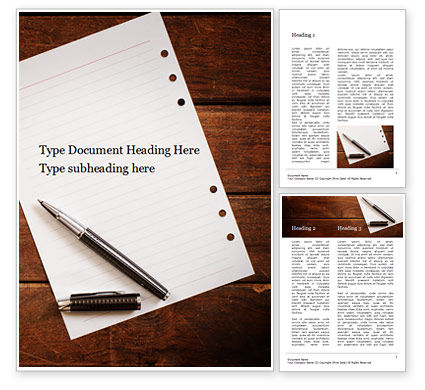 木製のテーブルの上にペンで空白のメモ帳シート Wordテンプレート Poweredtemplate Com