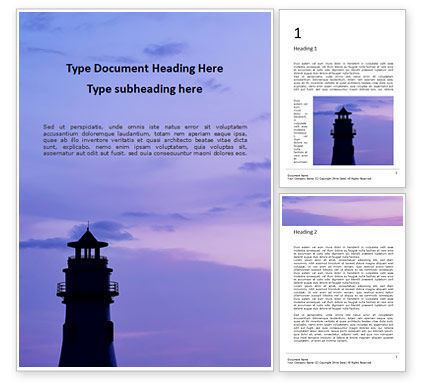 紫の空に対して灯台シルエット 無料wordテンプレート Poweredtemplate Com