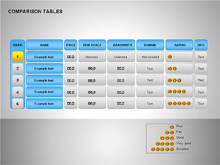 Colección de tablas de comparación, Diapositiva 6, 00158, Tablas — PoweredTemplate.com