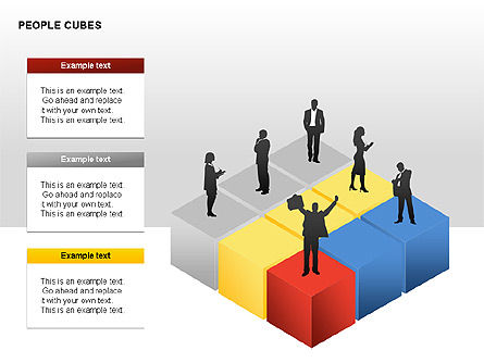 Mensen en kubussen vormen, PowerPoint-sjabloon, 00252, Silhouetten — PoweredTemplate.com
