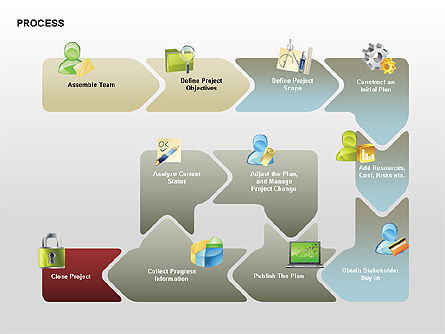 连续步骤过程图, PowerPoint模板, 00328, 流程图 — PoweredTemplate.com