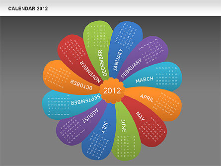 Calendario de Pétalos de PowerPoint 2012, Plantilla de PowerPoint, 00495, Timelines & Calendars — PoweredTemplate.com