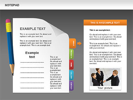 Notepad Dengan Bentuk Bookmark Dan Diagram, Slide 15, 00496, Timelines & Calendars — PoweredTemplate.com