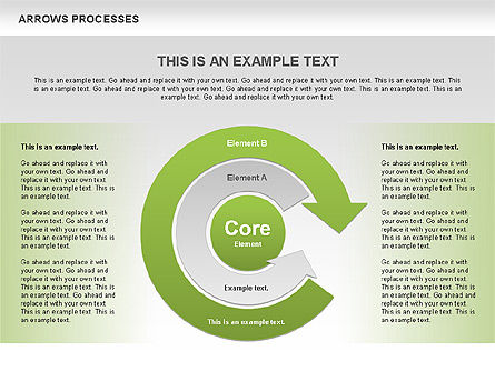 Processi con frecce curve strumenti, Modello PowerPoint, 00558, Forme — PoweredTemplate.com