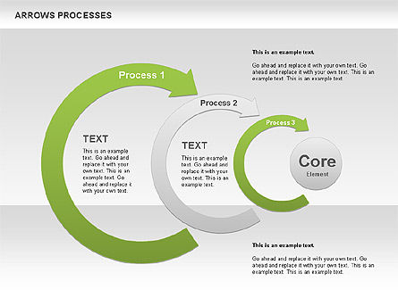 曲線矢印ツールボックスを使用したプロセス, スライド 2, 00558, 図形 — PoweredTemplate.com