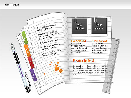 Notepad Shapes and Diagrams, Free PowerPoint Template, 00608, Shapes — PoweredTemplate.com