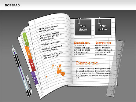 Notepad Shapes and Diagrams, Slide 12, 00608, Shapes — PoweredTemplate.com