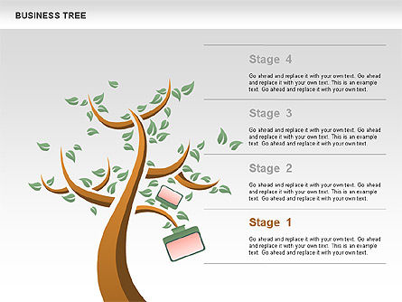Diagrama do estágio da árvore de negócios, Modelo do PowerPoint, 00692, Diagramas de Etapas — PoweredTemplate.com