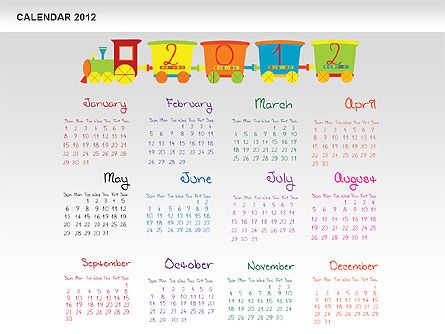 2012 파워 포인트 달력, 파워 포인트 템플릿, 00748, Timelines & Calendars — PoweredTemplate.com