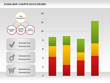 Gráfico de barras con iconos (controlado por datos), Plantilla de PowerPoint, 01000, Modelos de negocios — PoweredTemplate.com