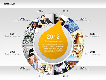 Timeline com diagrama de fotos, Modelo do PowerPoint, 01012, Diagramas em Árvore — PoweredTemplate.com