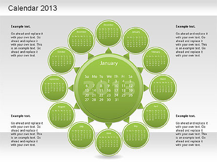 2013 Calendário do PowerPoint, Modelo do PowerPoint, 01207, Timelines & Calendars — PoweredTemplate.com
