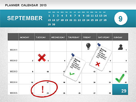 Planner kalender 2013, Dia 9, 01247, Timelines & Calendars — PoweredTemplate.com