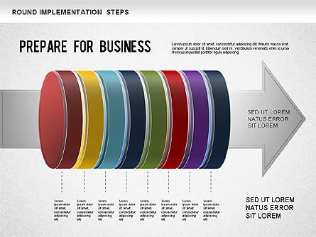 Schéma des étapes de mise en œuvre, Modele PowerPoint, 01248, Schémas d'étapes — PoweredTemplate.com