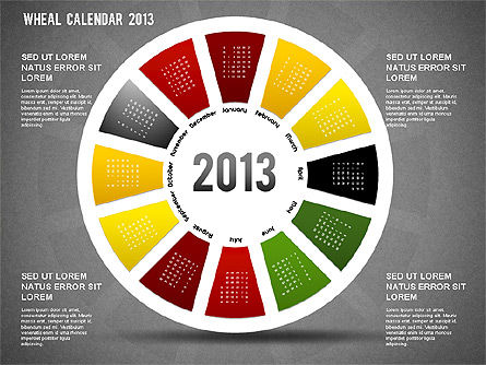 2013 Calendrier des roues PowerPoint, Diapositive 15, 01258, Timelines & Calendars — PoweredTemplate.com