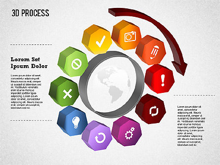 Trattato del cerchio 3d con le icone, Modello PowerPoint, 01374, Diagrammi di Processo — PoweredTemplate.com