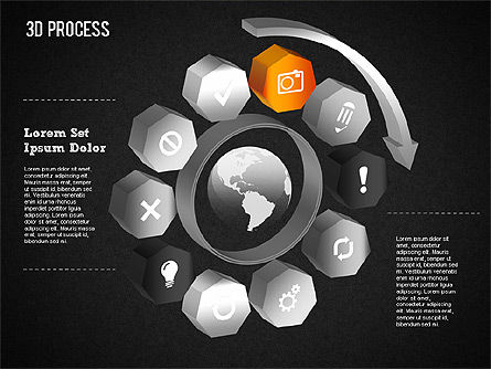 3d círculo processo com ícones, Deslizar 12, 01374, Diagramas de Processo — PoweredTemplate.com