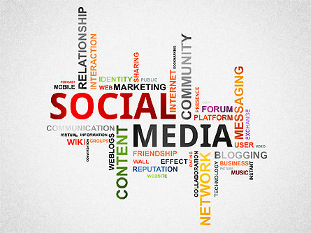 Social media word cloud en diagrammen, PowerPoint-sjabloon, 01432, Businessmodellen — PoweredTemplate.com