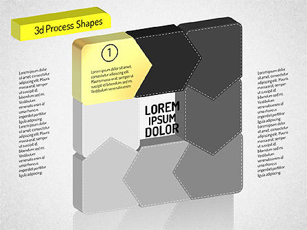 Diagrama de flechas de proceso en cadena en 3D, Plantilla de PowerPoint, 01530, Diagramas de proceso — PoweredTemplate.com
