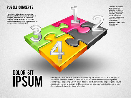 Vier puzzel, PowerPoint-sjabloon, 01707, Puzzeldiagrammen — PoweredTemplate.com