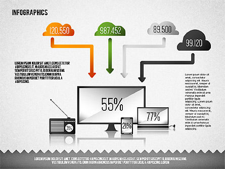 Infographies sur la distribution des médias, Modele PowerPoint, 01731, Modèles commerciaux — PoweredTemplate.com