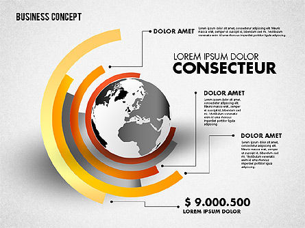 Globe met labels, PowerPoint-sjabloon, 01823, Businessmodellen — PoweredTemplate.com