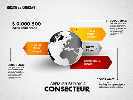 Globe met labels, Dia 2, 01823, Businessmodellen — PoweredTemplate.com